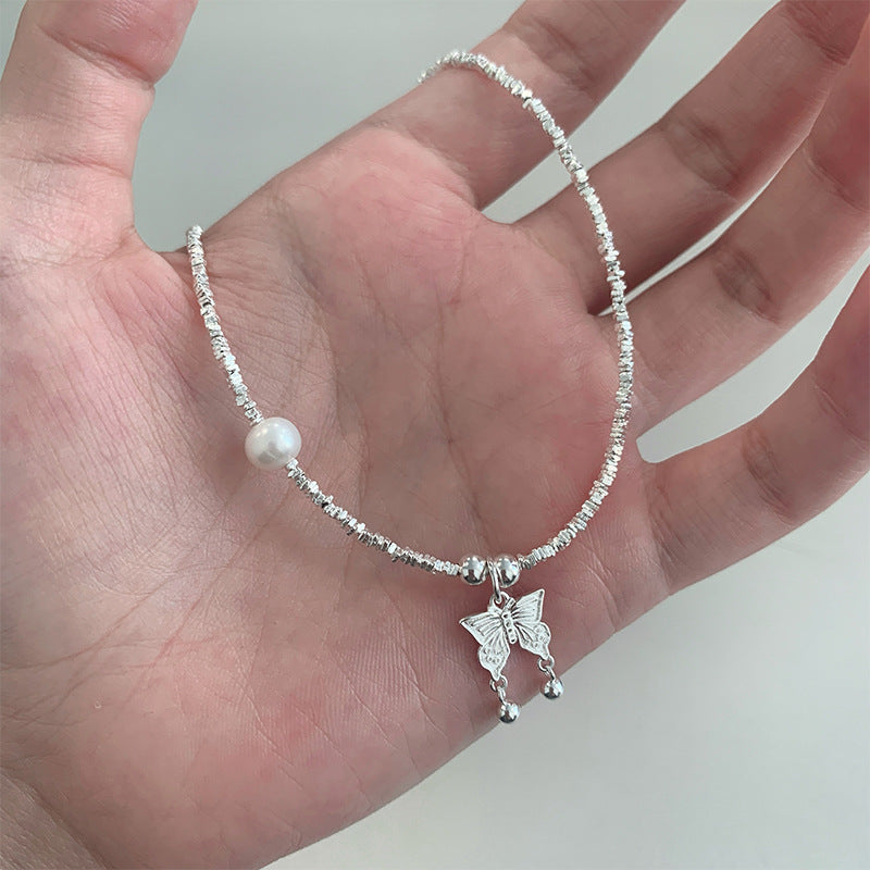 S925 Silver Broken Silver Butterfly Pendant Necklace - Silvery
