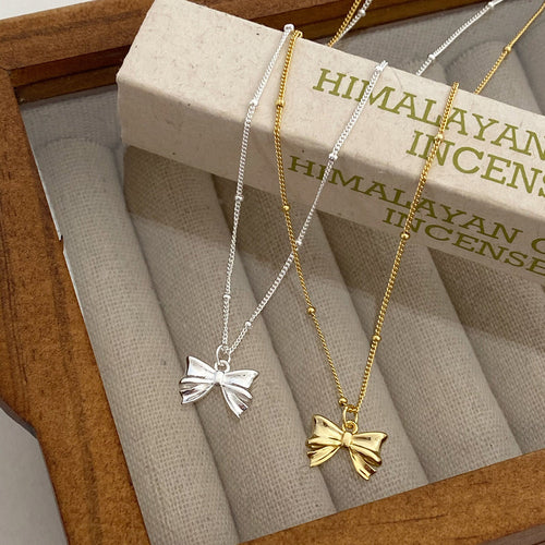 925 sterling silver bowknot pendant necklace
