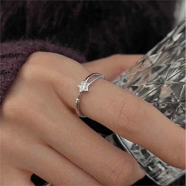 S925 Sterling Silver Star Open Ring - Silvery