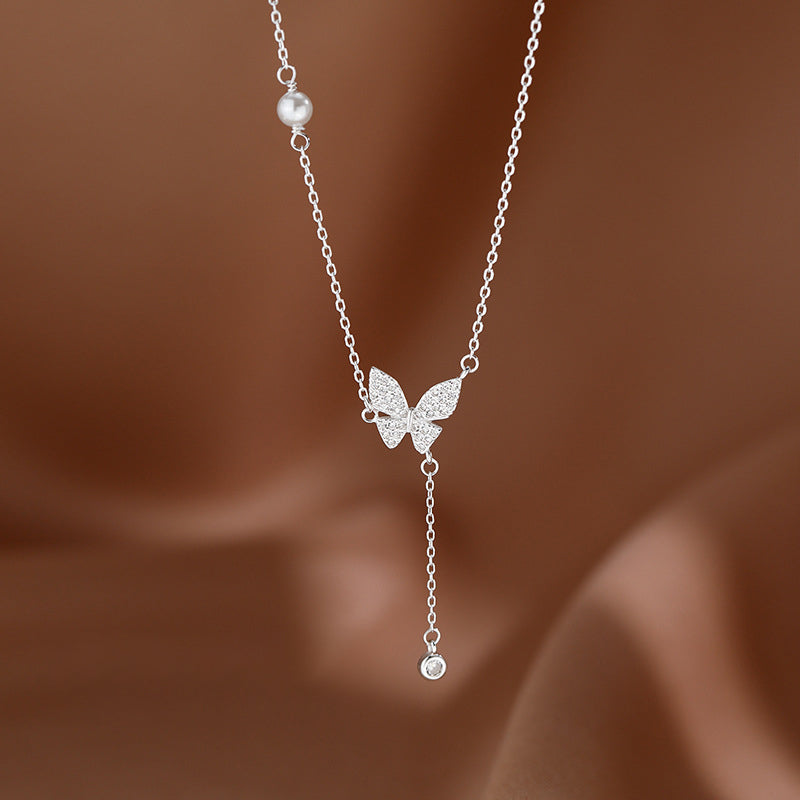  925 sterling silver butterfly tassel pendant necklace