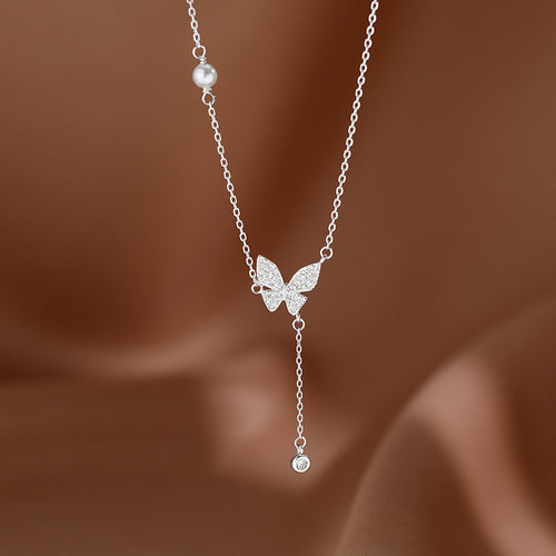  925 sterling silver butterfly tassel pendant necklace