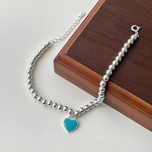 925 sterling silver  heart-shaped pendant bracelet - silvery