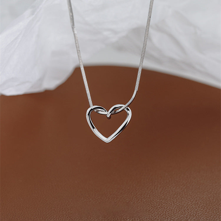 925 sterling silver heart-shaped pendant necklace - silvery