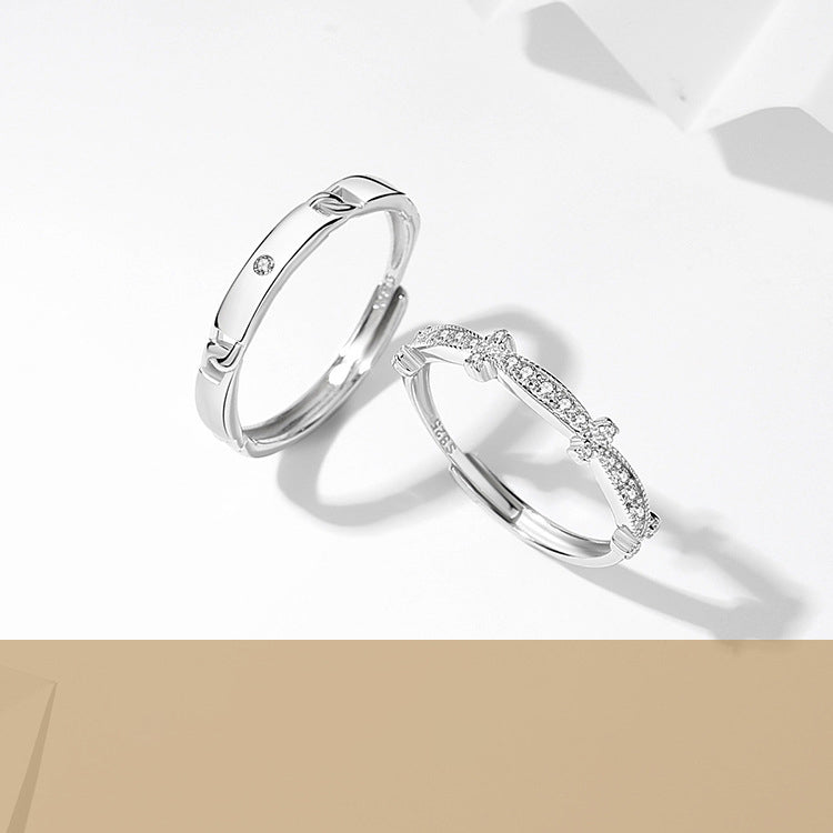 925 sterling silver couple's ring - silvery