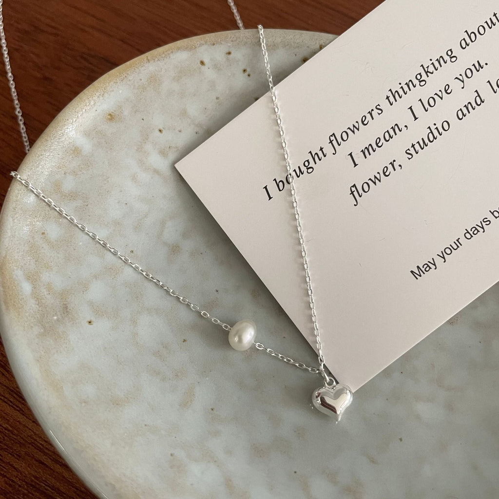 S925 Pure Silver Love Pendant Necklace - Silvery