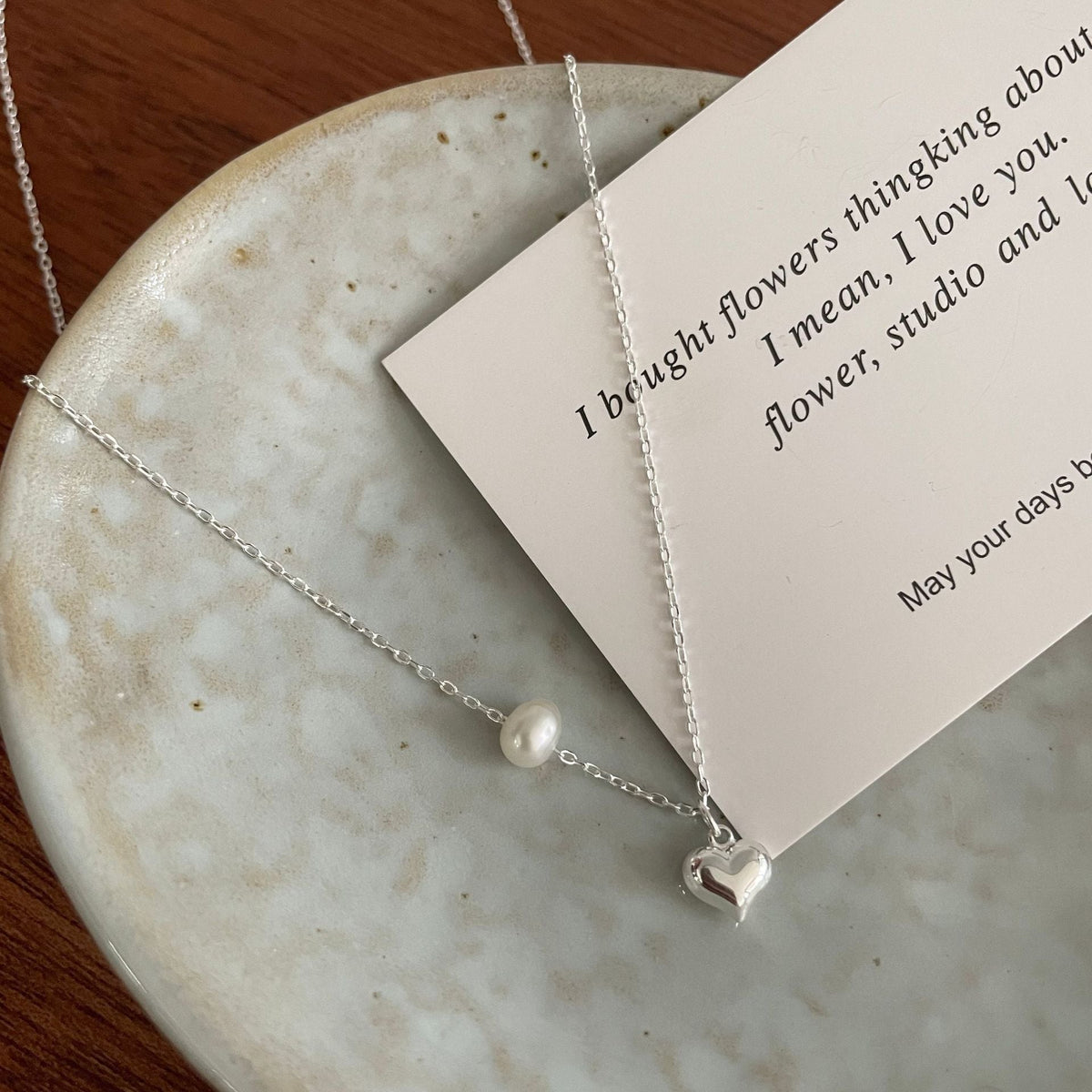 S925 Pure Silver Love Pendant Necklace - Silvery