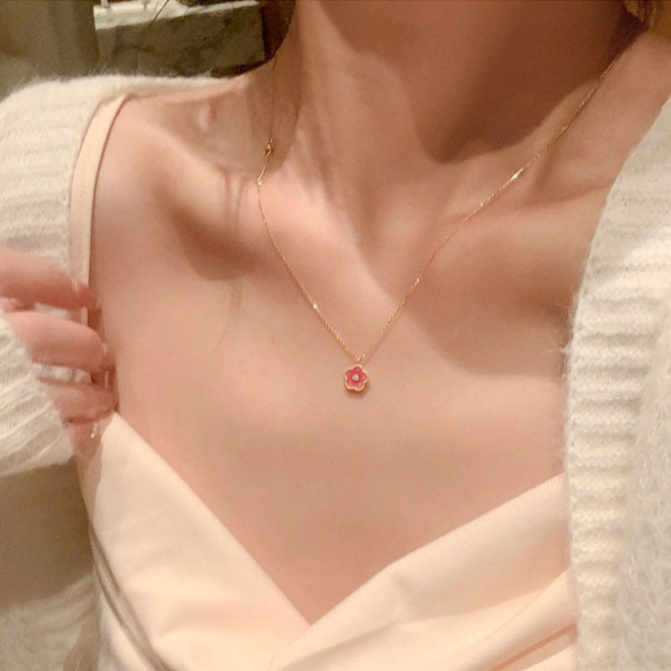 925 sterling silver small flower necklace - rose golden