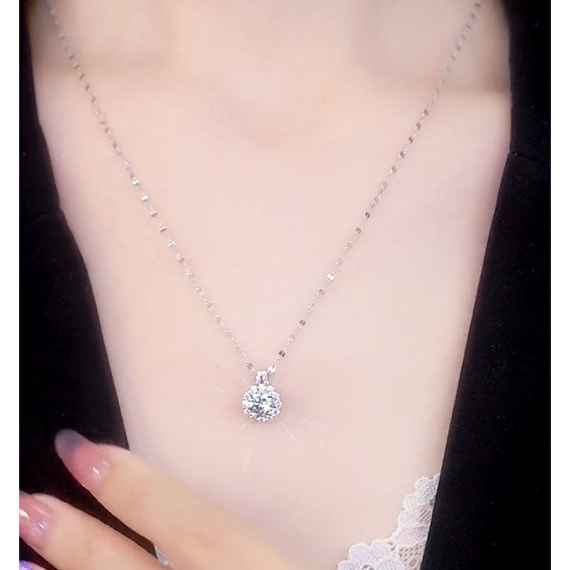 925 sterling silver zircon pendant necklace - silvery