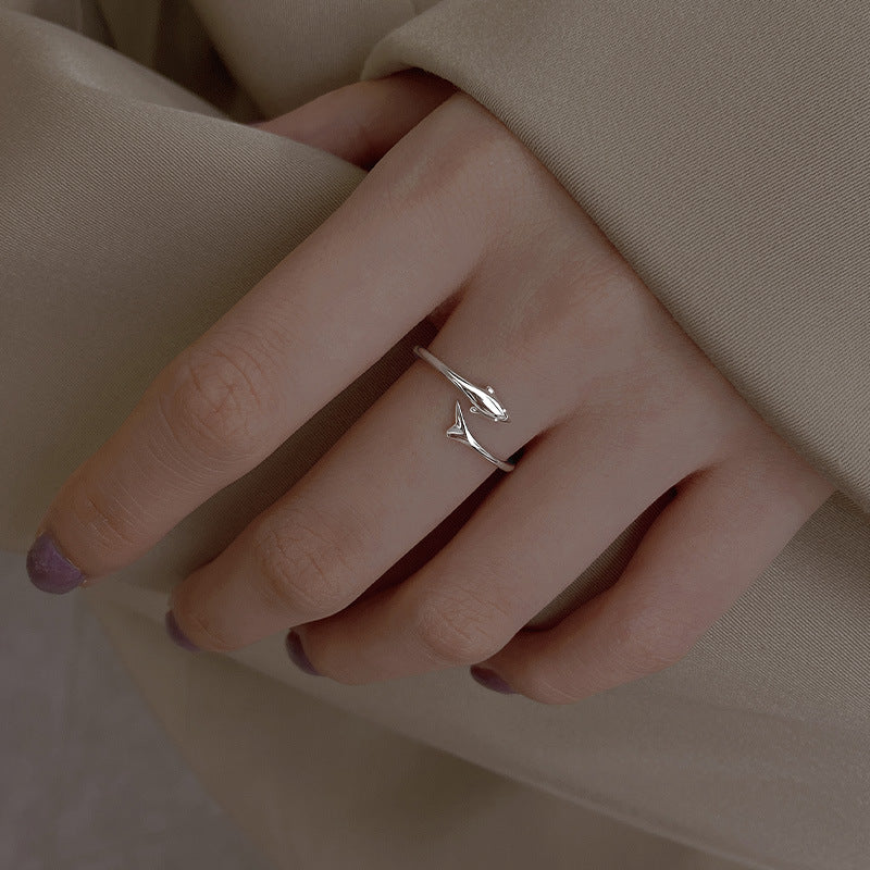 925 sterling silver dolphin shaped open ring - silvery