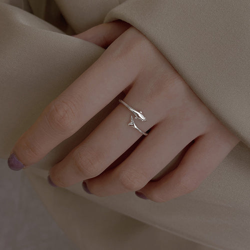 925 sterling silver dolphin shaped open ring - silvery