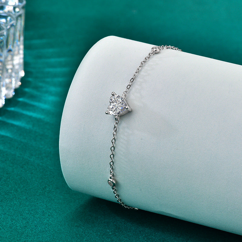 S925 Sterling Silver Moissanite Heart Bracelet