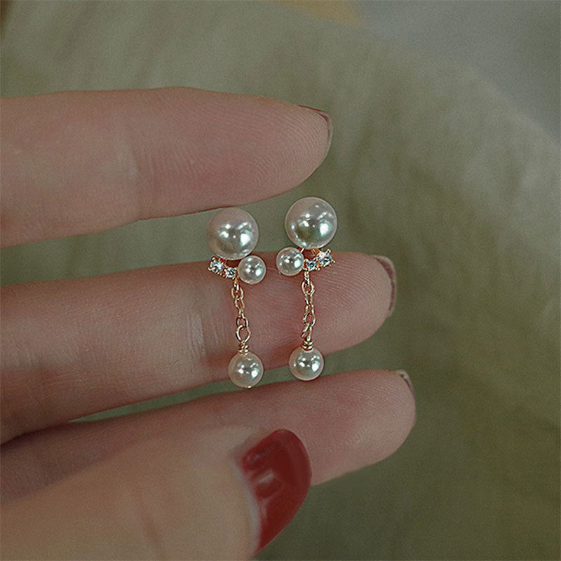 S925 silver pearl tassel earrings