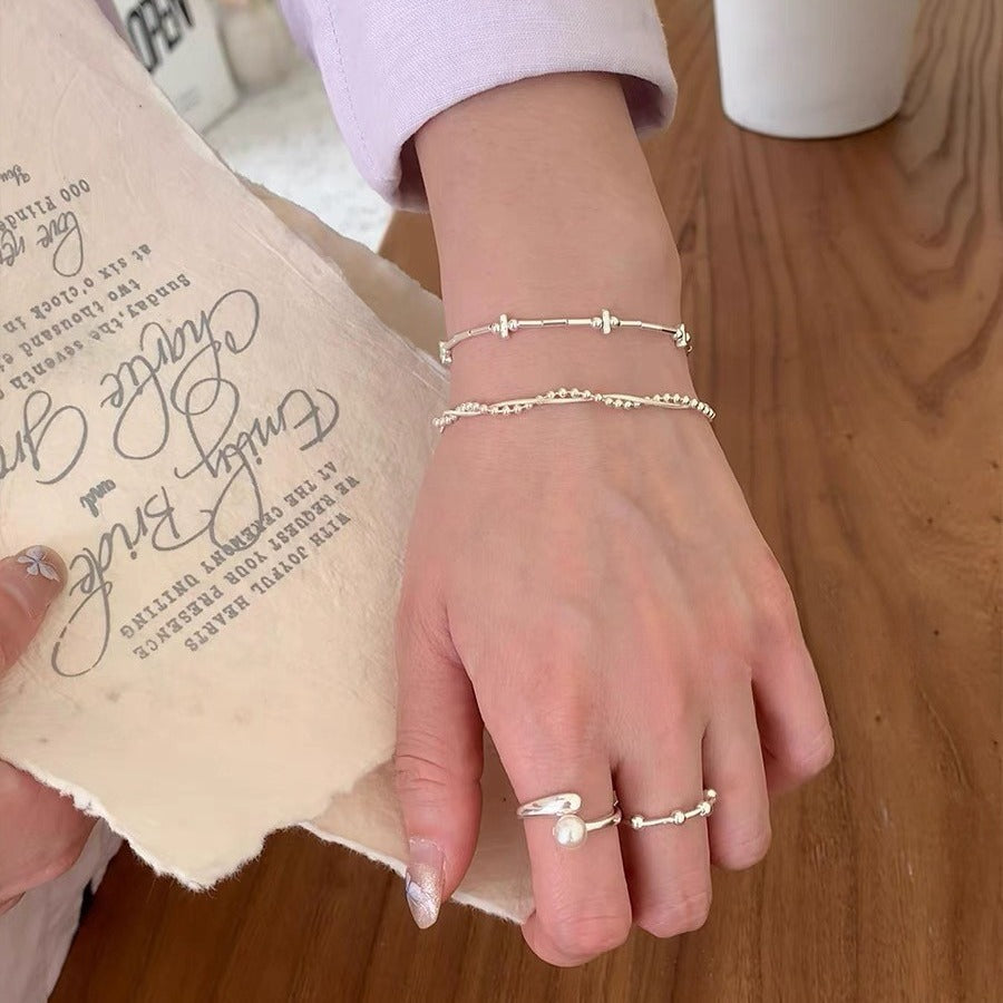 S925 sterling silver double-layer winding bracelet - silvery