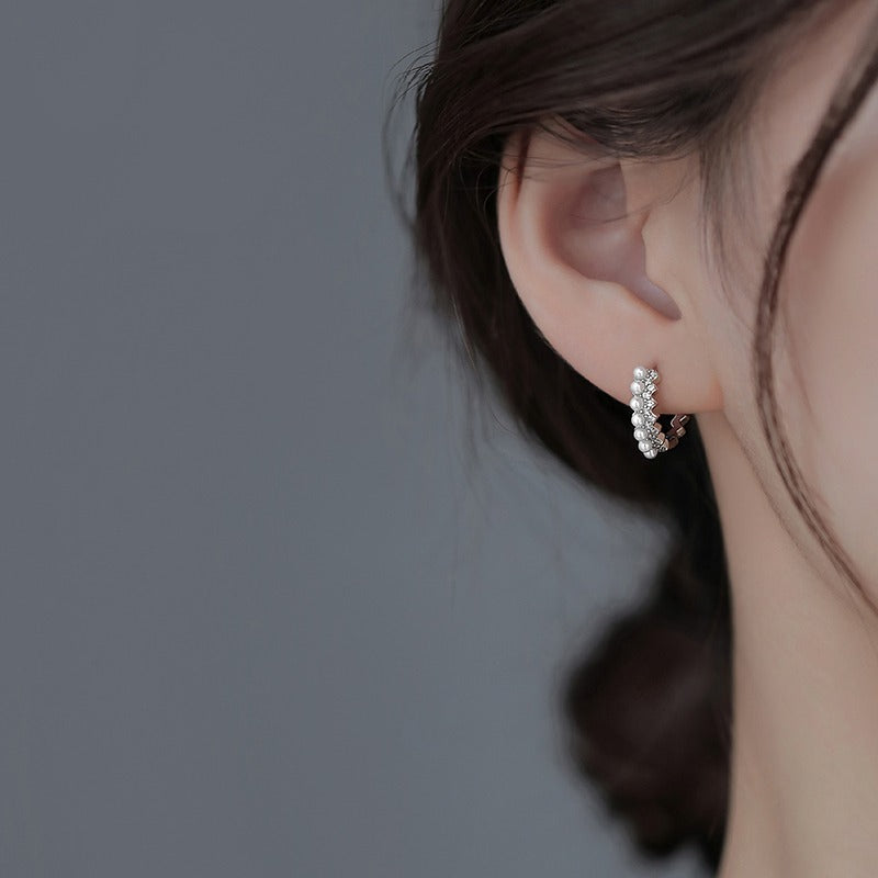 S925 Silver Imitation Pearl Ear Buckle - Silvery