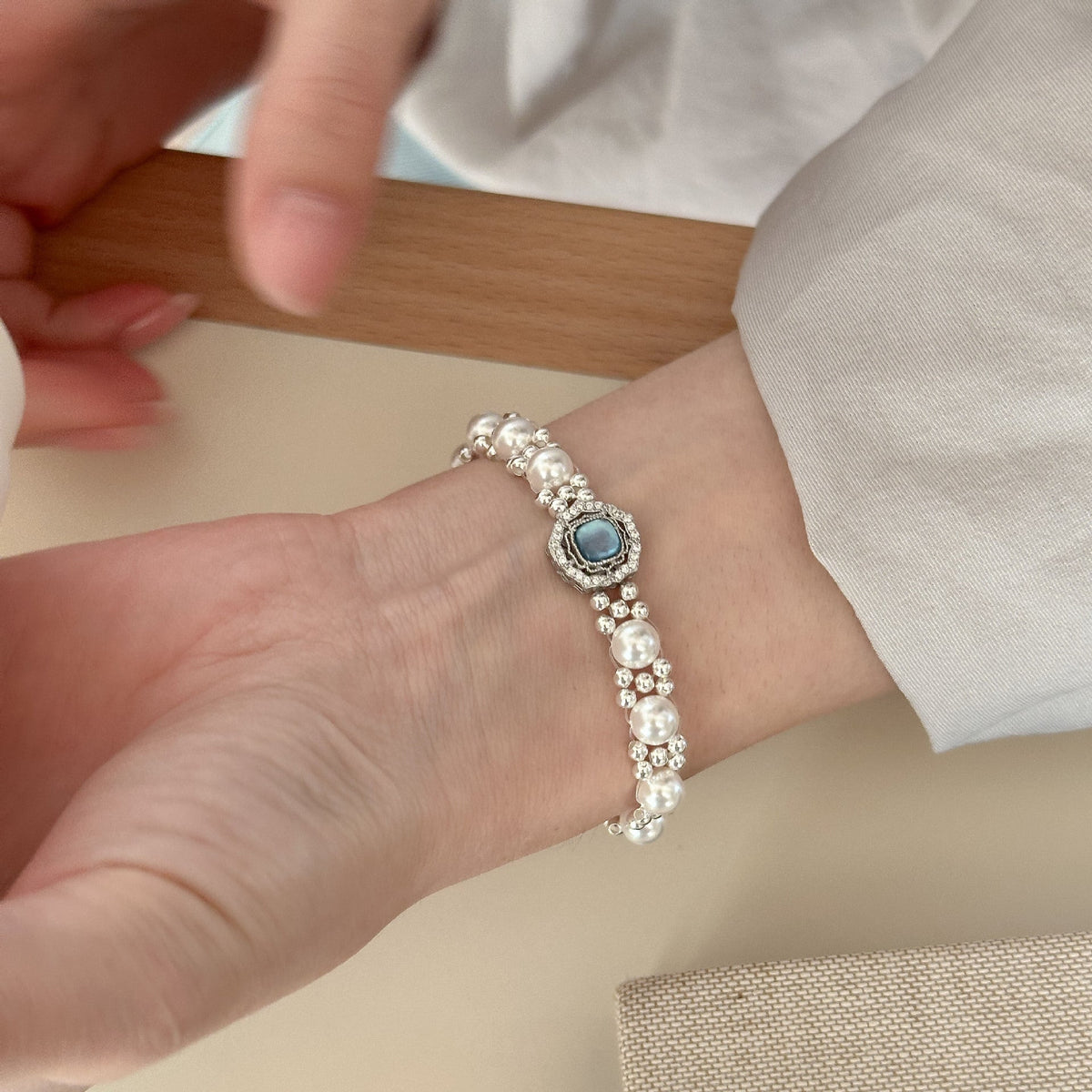 S925 sterling silver bead bracelet - silvery