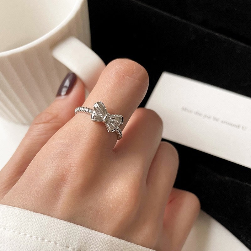 925 sterling silver bowknot opening ring