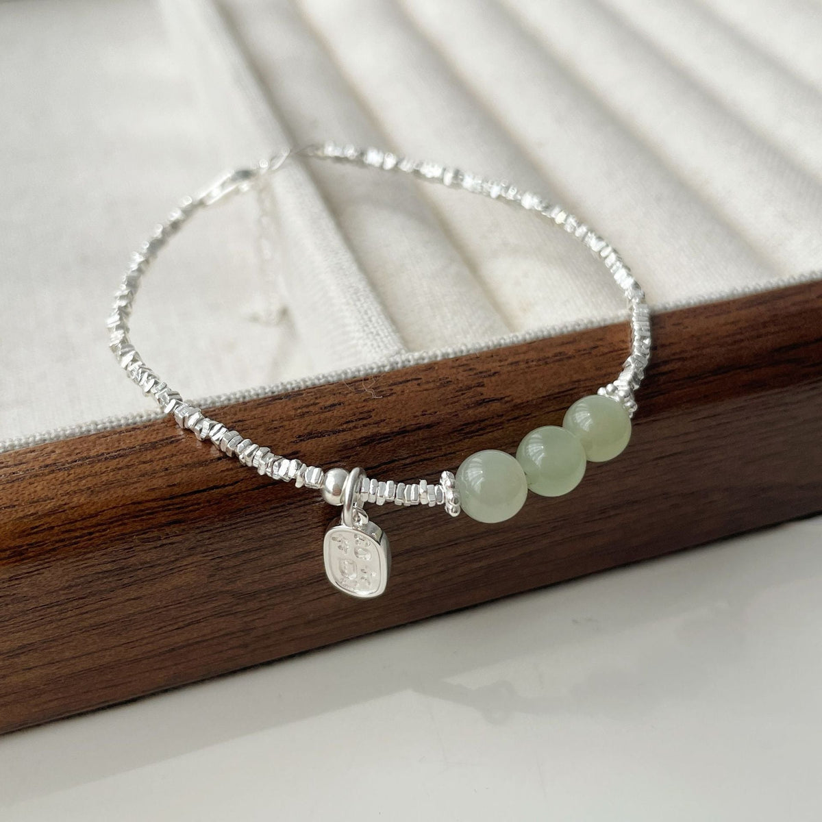 925 Sterling Silver Hotan Jade Bracelet - Silvery