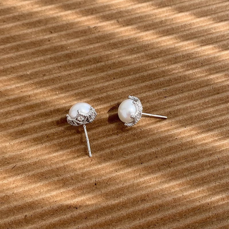 S925 sterling silver freshwater pearl earrings - silvery