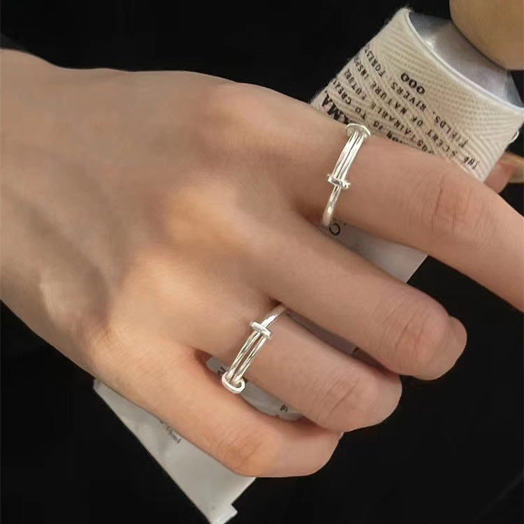 925 sterling silver push-pull adjustable ring - silvery