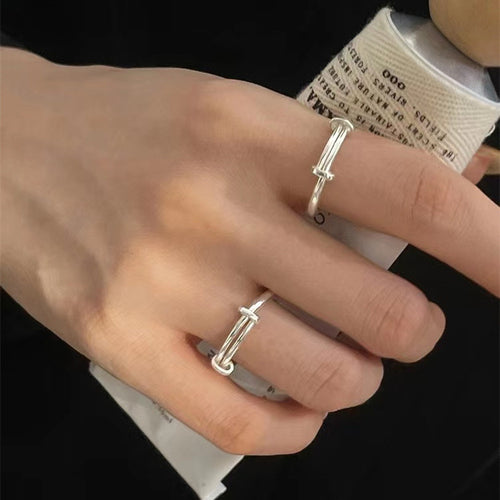 925 sterling silver push-pull adjustable ring - silvery