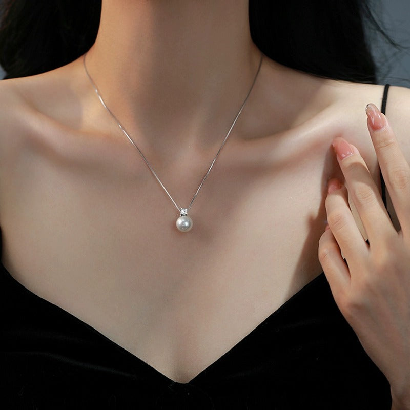 999 silver imitation pearl pendant necklace