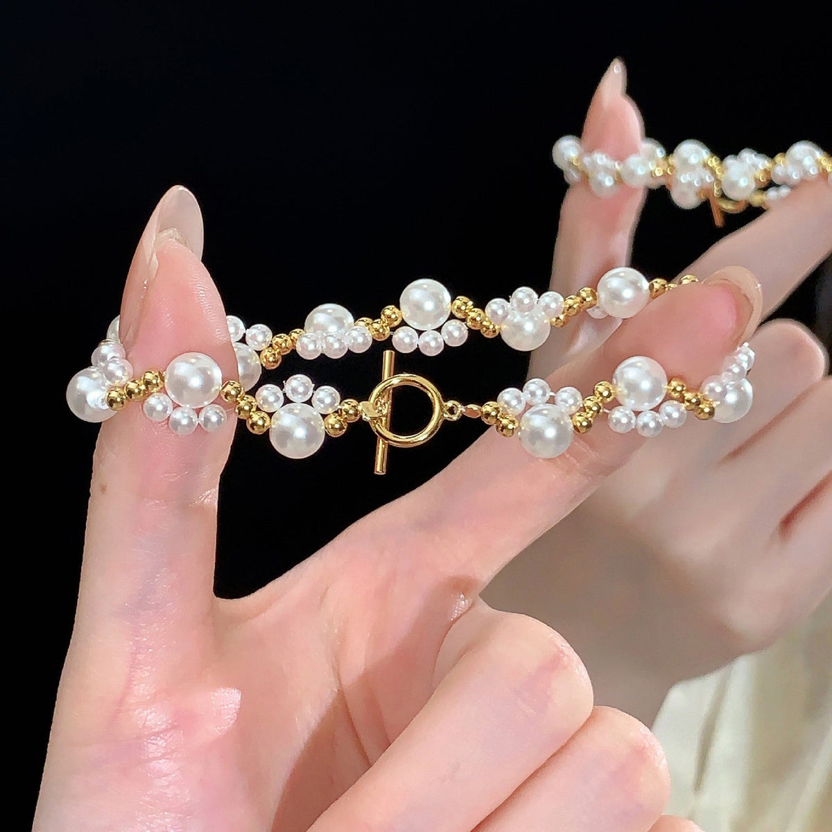 925 sterling silver imitation pearl OT buckle bracelet