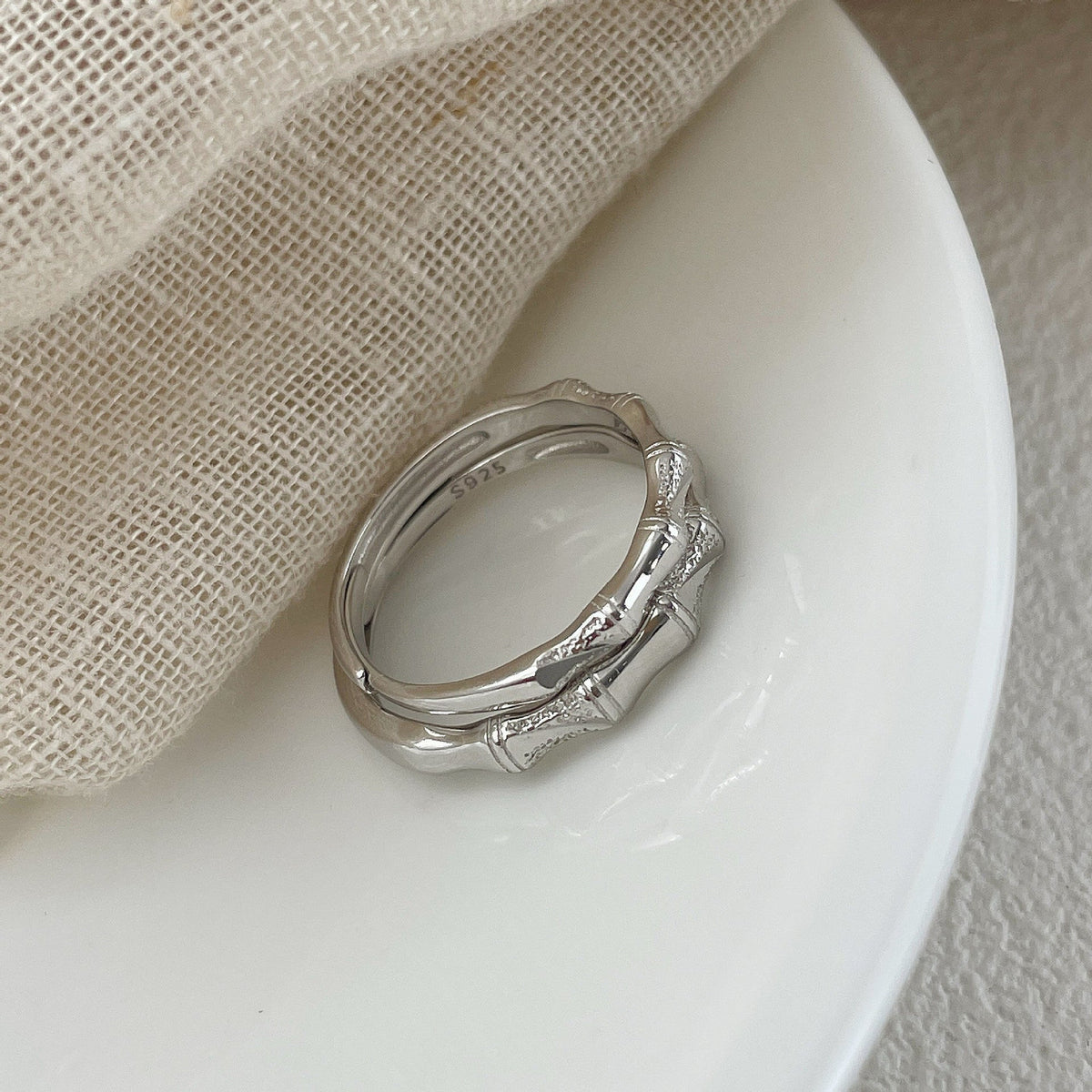 S925 sterling silver bamboo knot ring for couples - Silvery