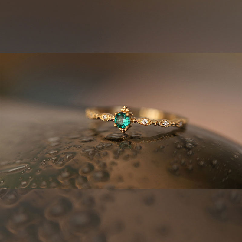 S925 sterling silver inlaid with green zirconium open ring