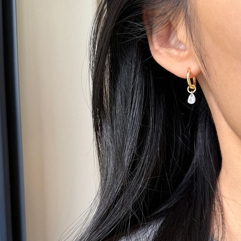  925 sterling silver water drop zirconium single ear buckle - golden