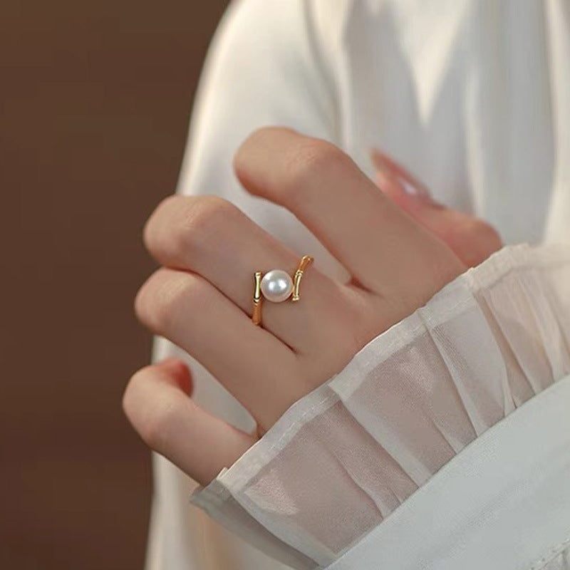925 sterling silver pearl ring - golden
