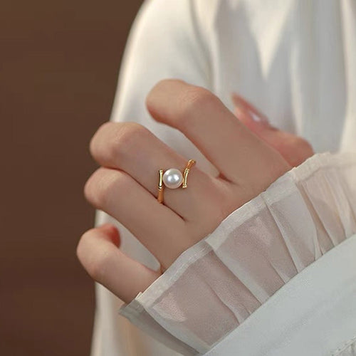 925 sterling silver pearl ring - golden