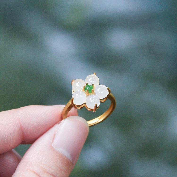 925 sterling silver flower ring - golden