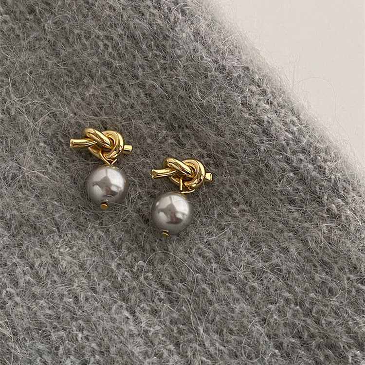 925 sterling silver gray imitation pearl earrings - golden