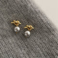 925 sterling silver gray imitation pearl earrings - golden