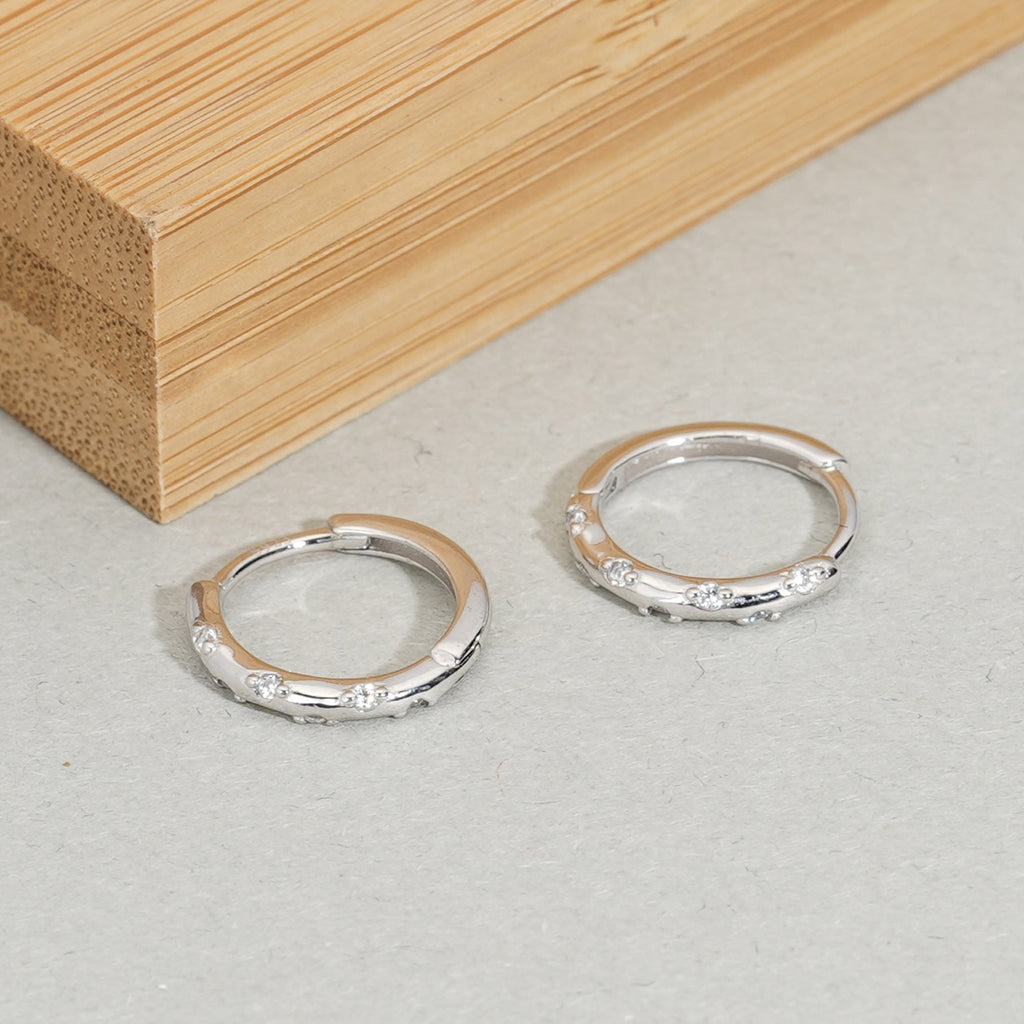 S925 sterling silver earrings with white zirconium rings
