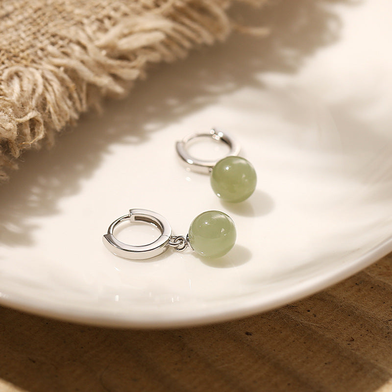 S925 Sterling Silver Hotan Jade Pendant Earrings - Silvery