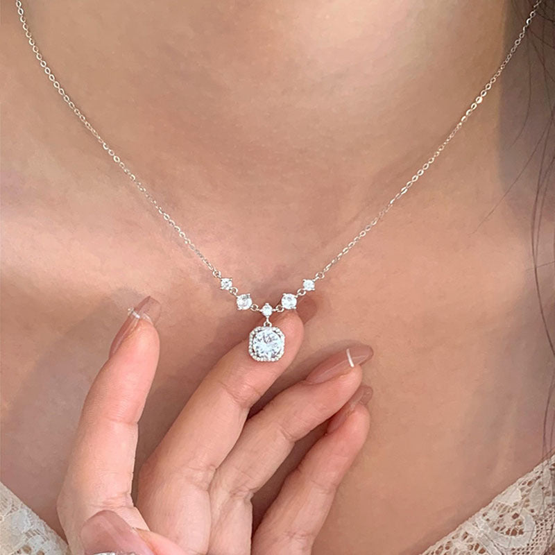 925 sterling silver square zirconia pendant necklace - silvery