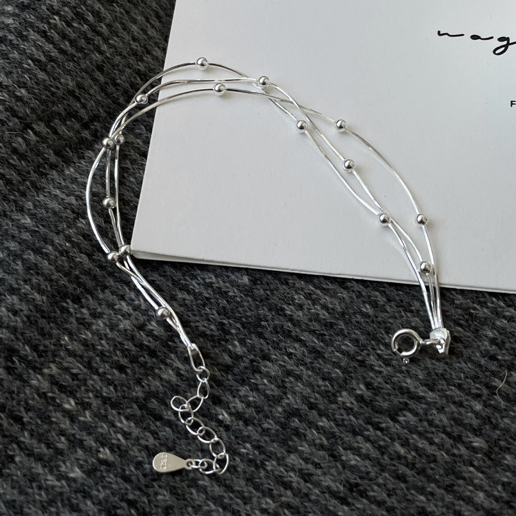 925 sterling silver three-layer snake bone chain bracelet - silvery