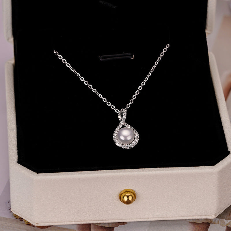 S925 sterling silver sparkling pearl pendant necklace