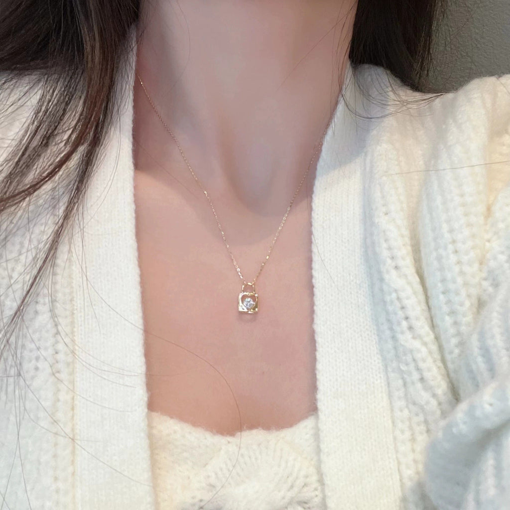 S925 sterling silver heart lock pendant necklace