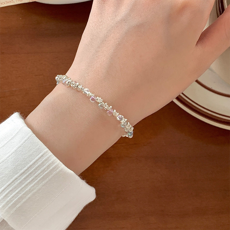 925 sterling silver glass bead bracelet - silvery