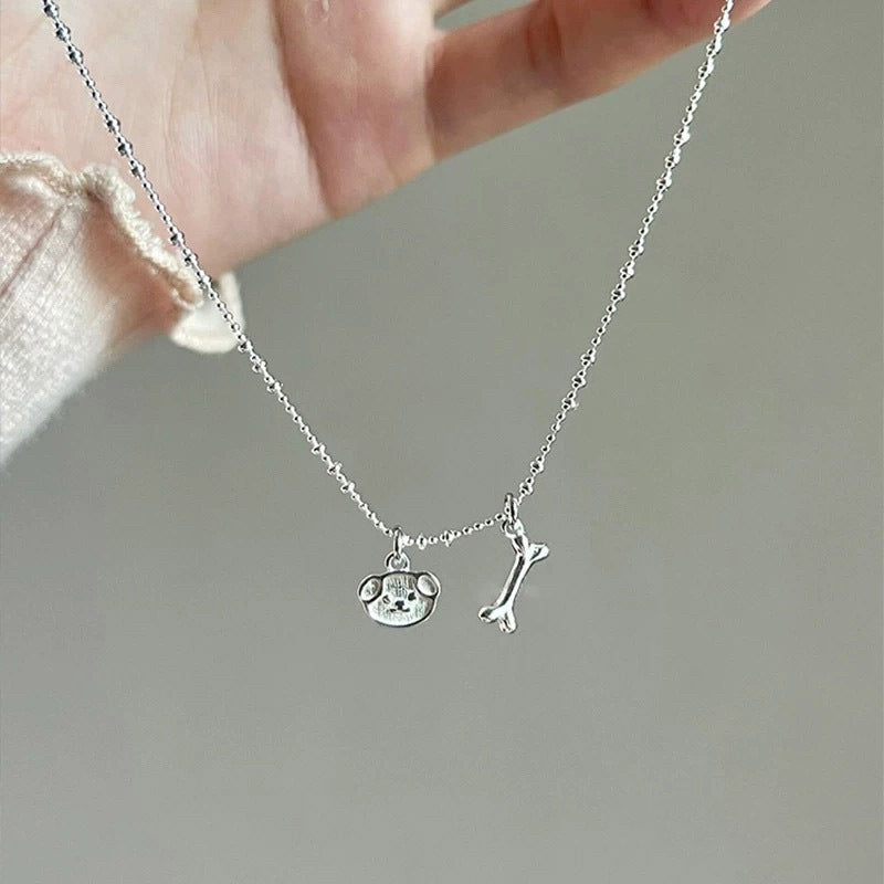 S925 sterling silver cute little dog bone pendant necklace
