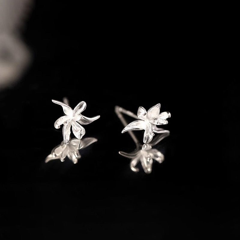 S925 sterling silver iris earrings - silvery