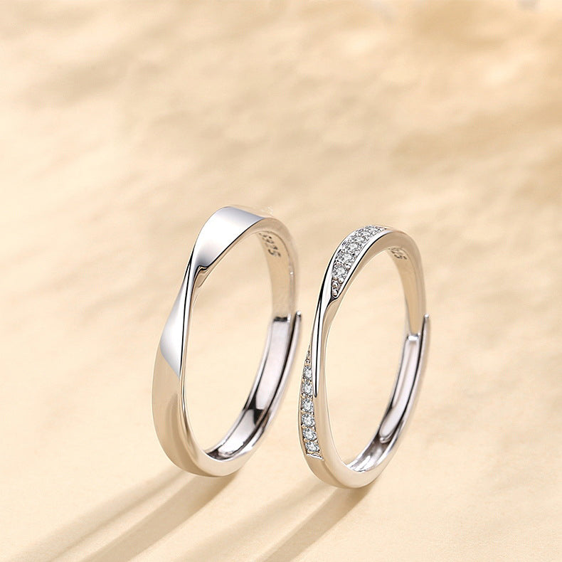925 sterling silver couple's ring - silvery