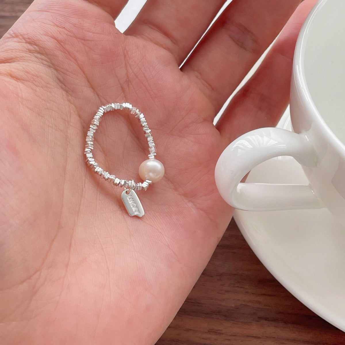 925 sterling silver elastic rope ring - silvery