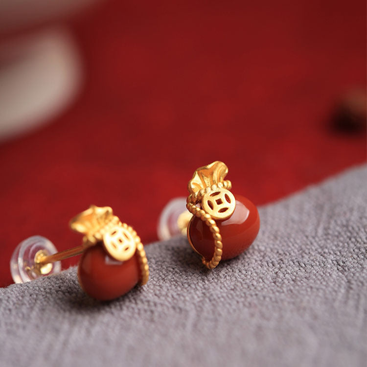 925 sterling silver south red agate earrings - golden
