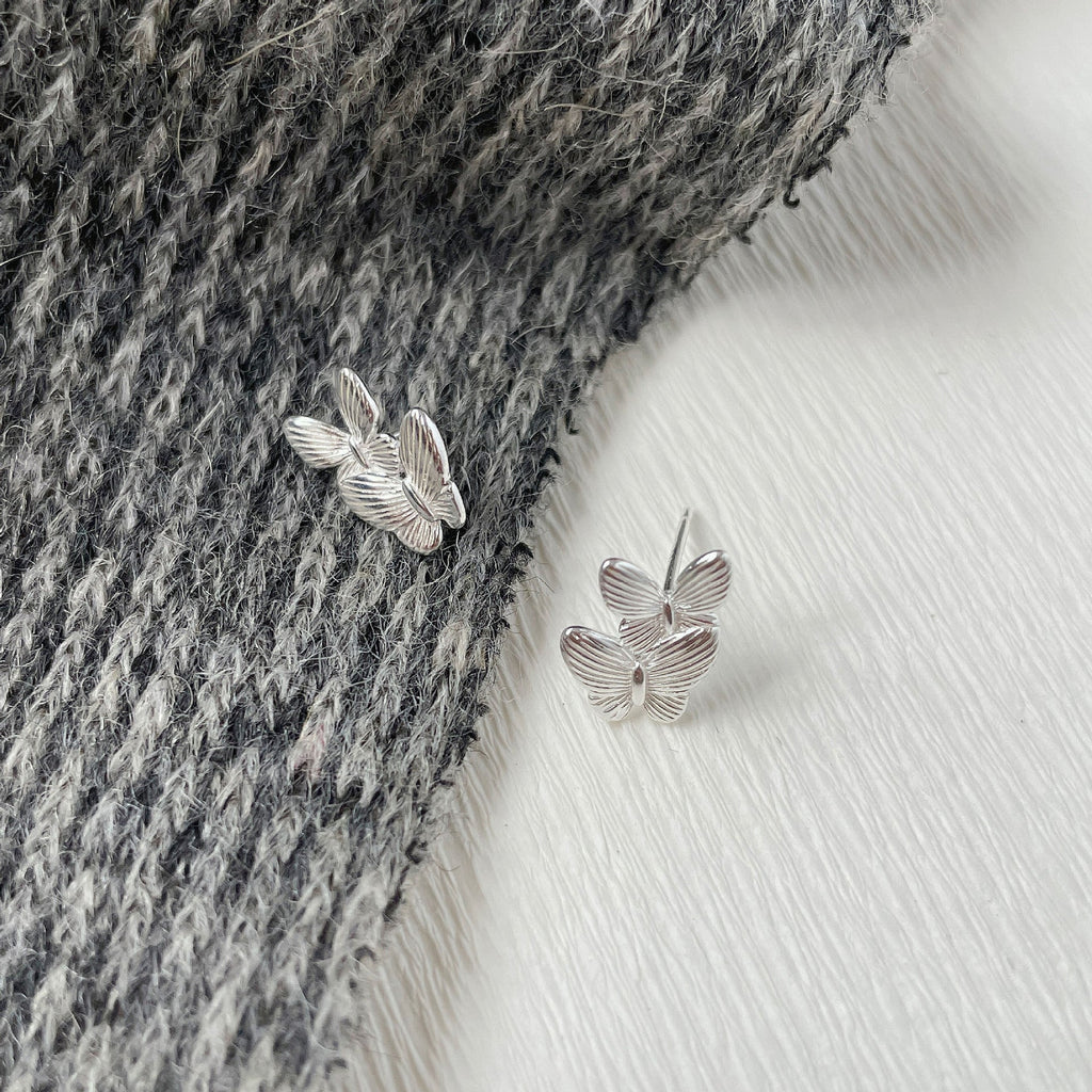 S925 sterling silver butterfly earrings - silvery