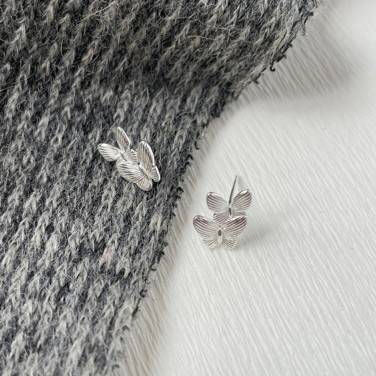 S925 sterling silver butterfly earrings - silvery