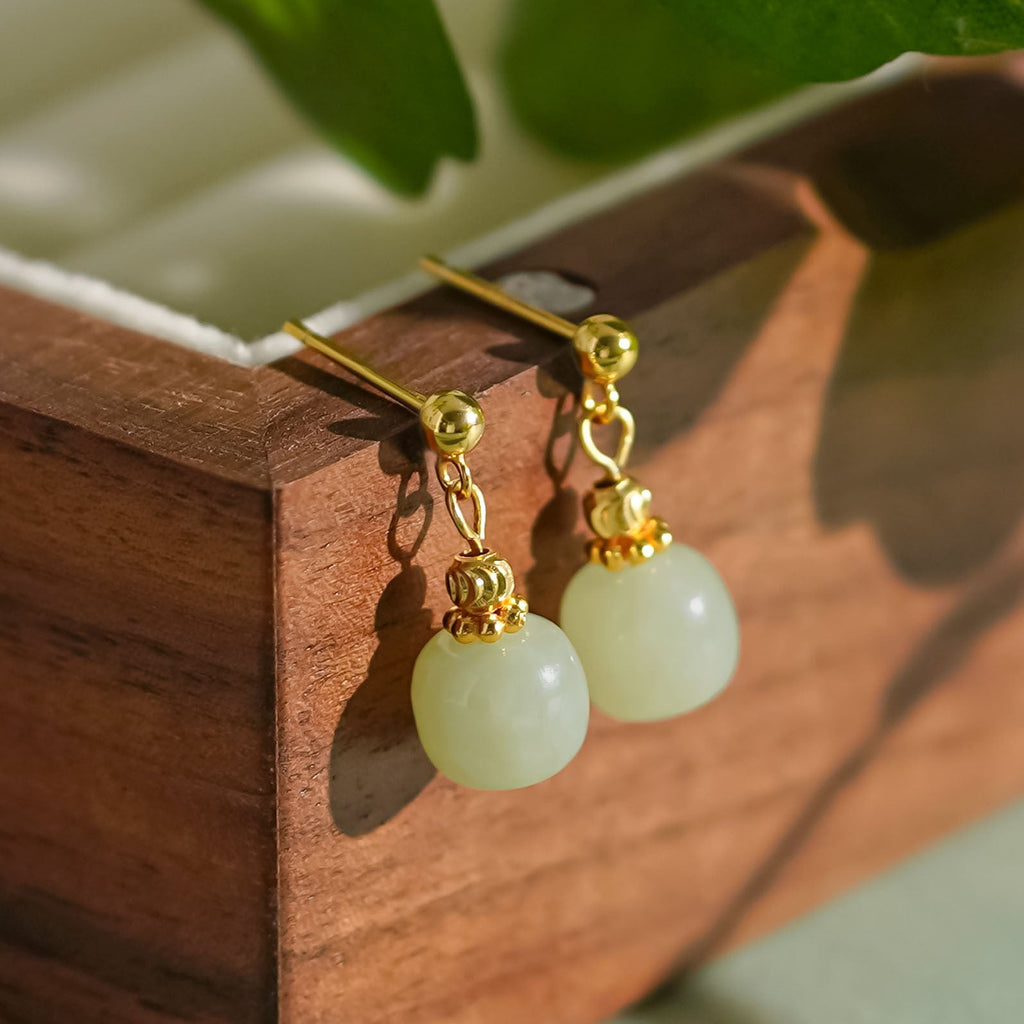 925 Sterling Silver Hotan Jade Earrings - Golden