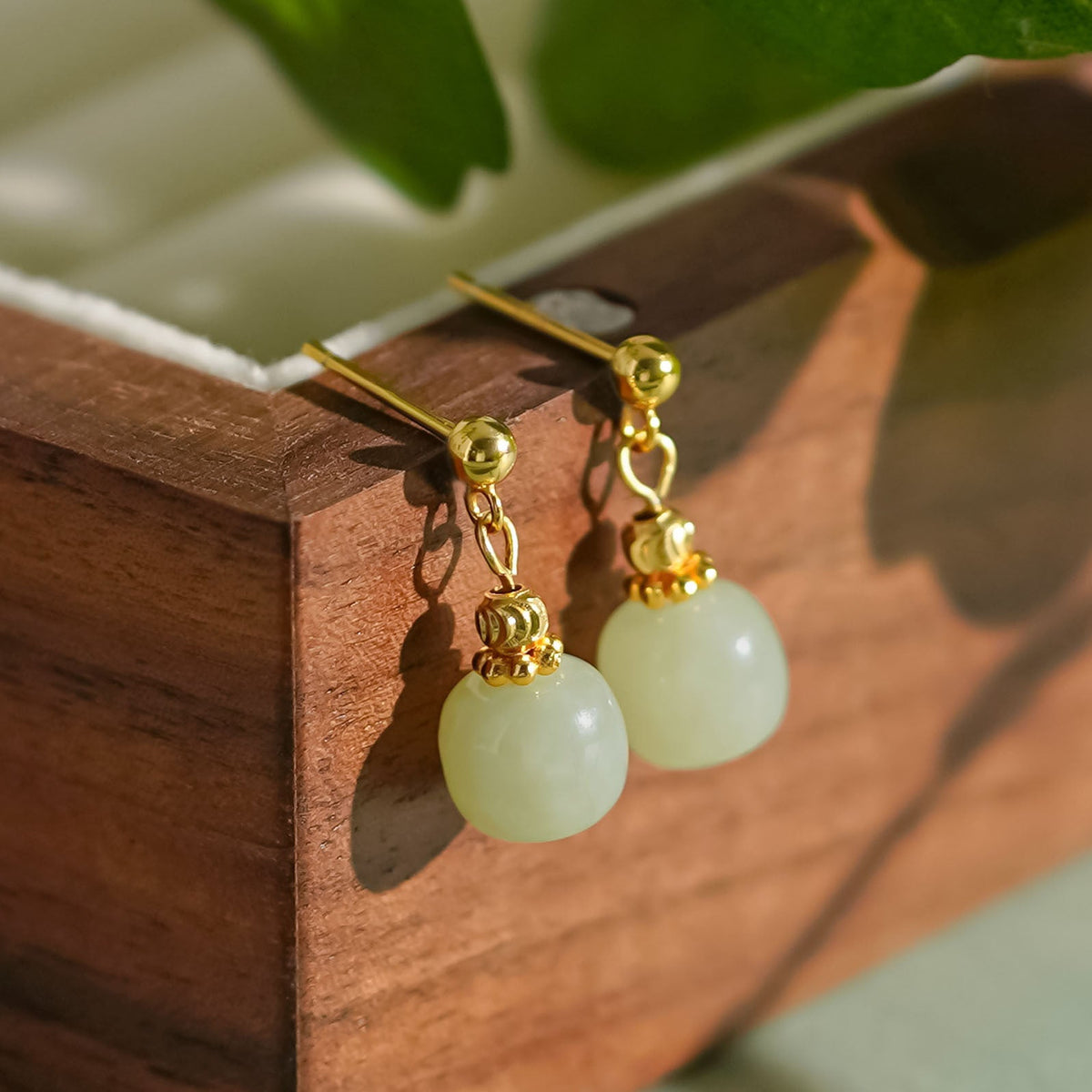 925 Sterling Silver Hotan Jade Earrings - Golden